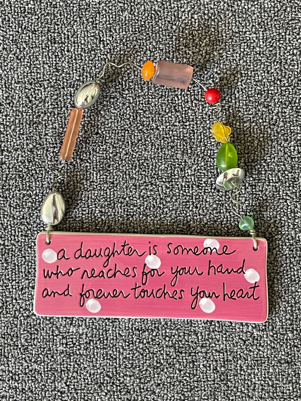 Pink Sentiment Daughter Hanging Plaque with Colorful Beads